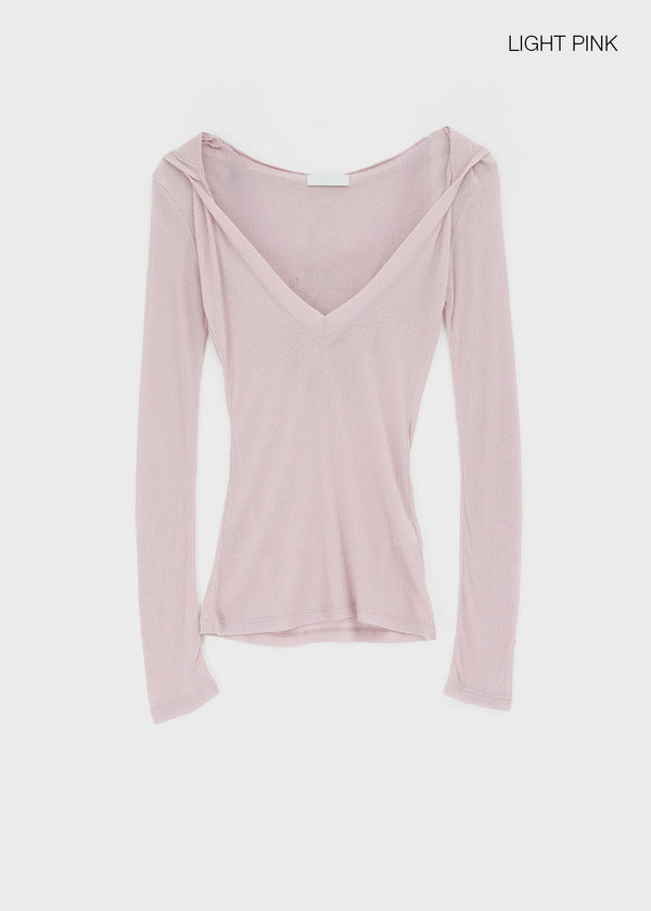 Rochem Deep V-Neck Hooded Long Sleeve Tee