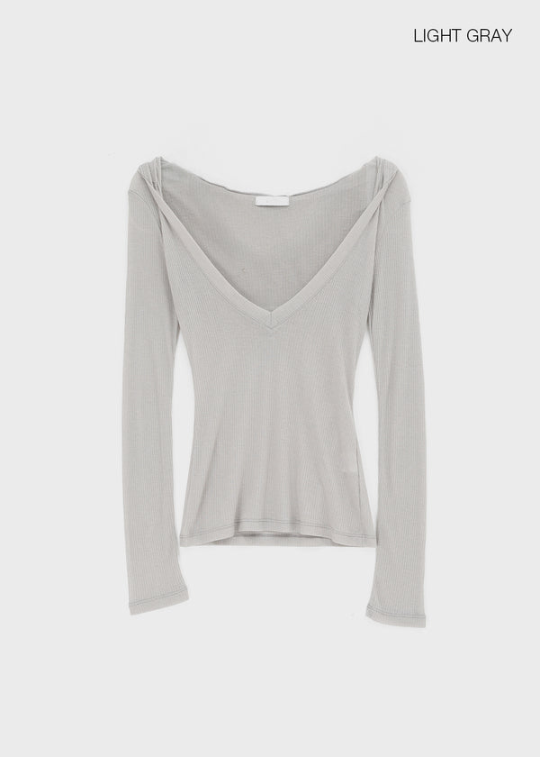 Rochem Deep V-Neck Hooded Long Sleeve Tee