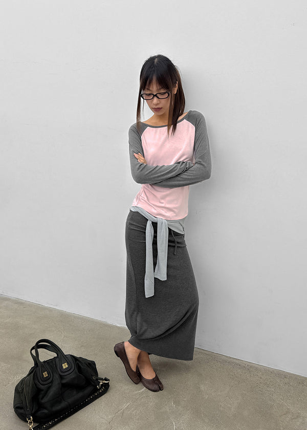 Distub slit maxi long skirt