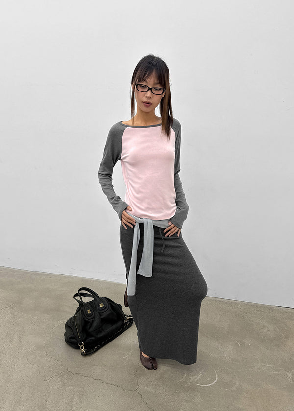 Distub slit maxi long skirt