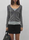 Skirt punched wool knit cardigan