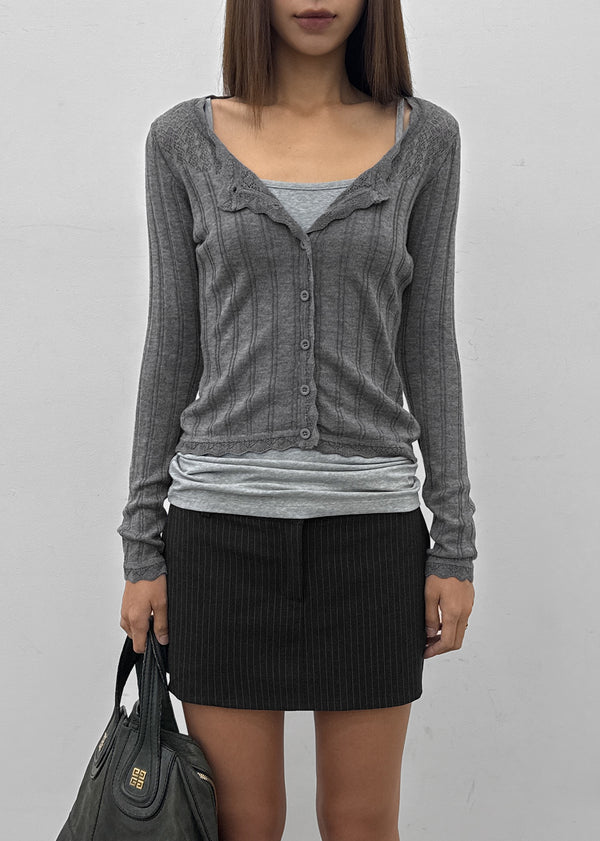 Skirt punched wool knit cardigan