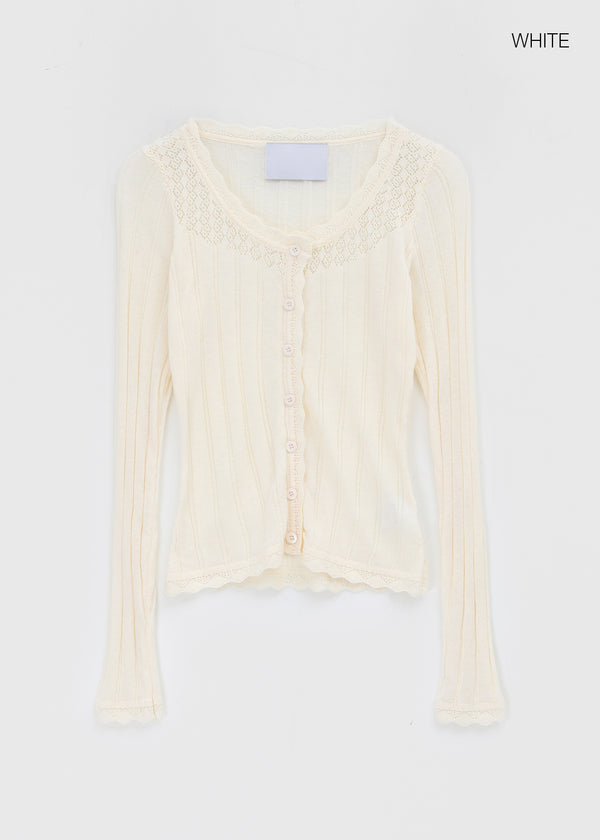 Skirt punched wool knit cardigan