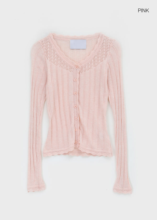 Skirt punched wool knit cardigan