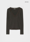 Creen Lace Deep V-Neck Long Sleeve Tee