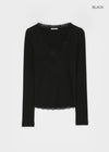 Creen Lace Deep V-Neck Long Sleeve Tee