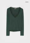 Creen Lace Deep V-Neck Long Sleeve Tee