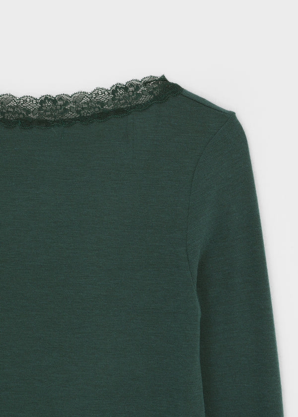 Creen Lace Deep V-Neck Long Sleeve Tee