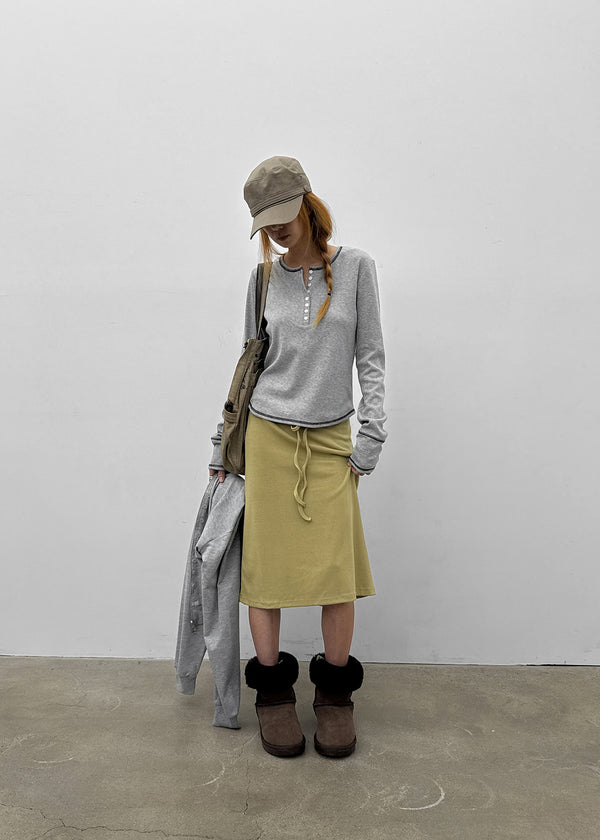 [MADE] Loate Henley Neck Stitch Long Sleeve Tee