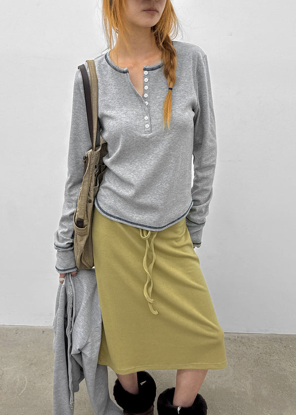 [MADE] Loate Henley Neck Stitch Long Sleeve Tee