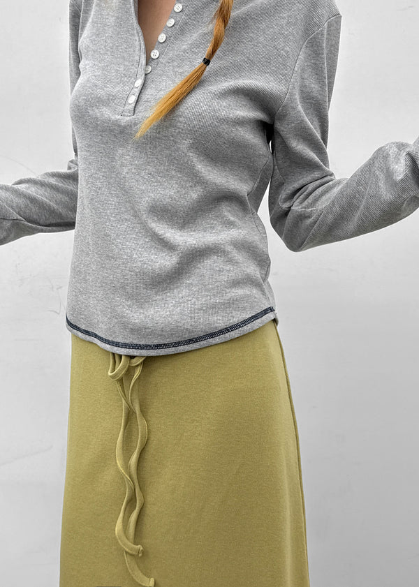[MADE] Loate Henley Neck Stitch Long Sleeve Tee