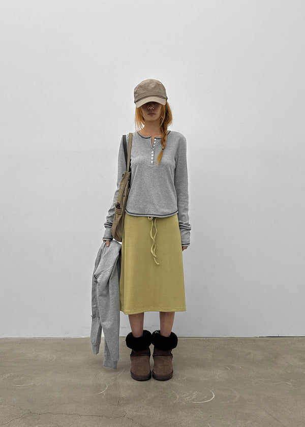 [MADE] Loate Henley Neck Stitch Long Sleeve Tee