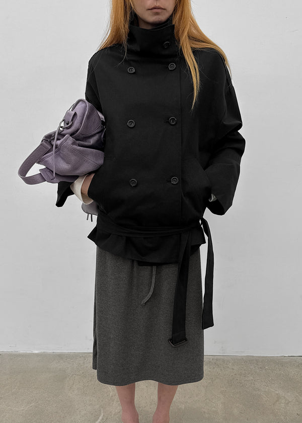 Lama double-button high-neck trench jacket