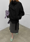 Lama double-button high-neck trench jacket