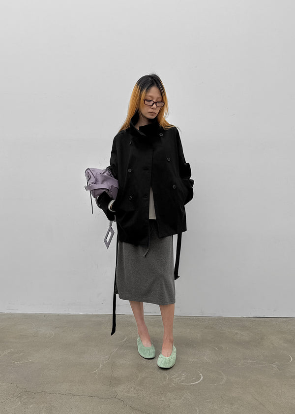 Lama double-button high-neck trench jacket