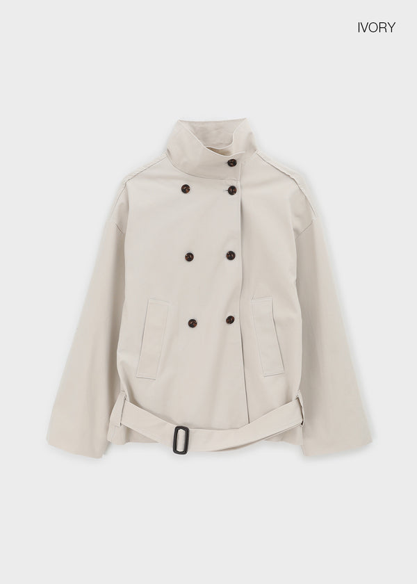 Lama double-button high-neck trench jacket