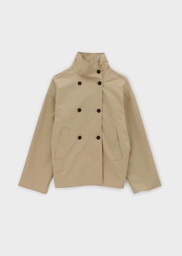Lama double-button high-neck trench jacket