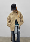 Lama double-button high-neck trench jacket