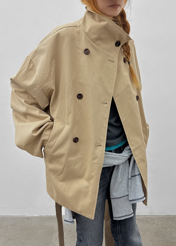Lama double-button high-neck trench jacket