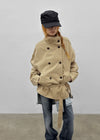 Lama double-button high-neck trench jacket