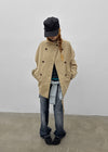 Lama double-button high-neck trench jacket