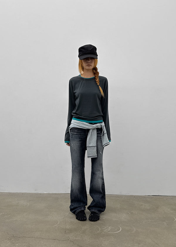 Baddie Low Washed Bootcut Denim Pants