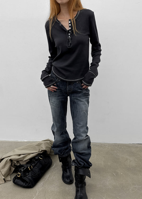 Baddie Low Washed Bootcut Denim Pants