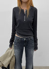 [MADE] Loate Henley Neck Stitch Long Sleeve Tee