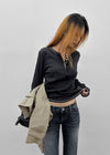 [MADE] Loate Henley Neck Stitch Long Sleeve Tee
