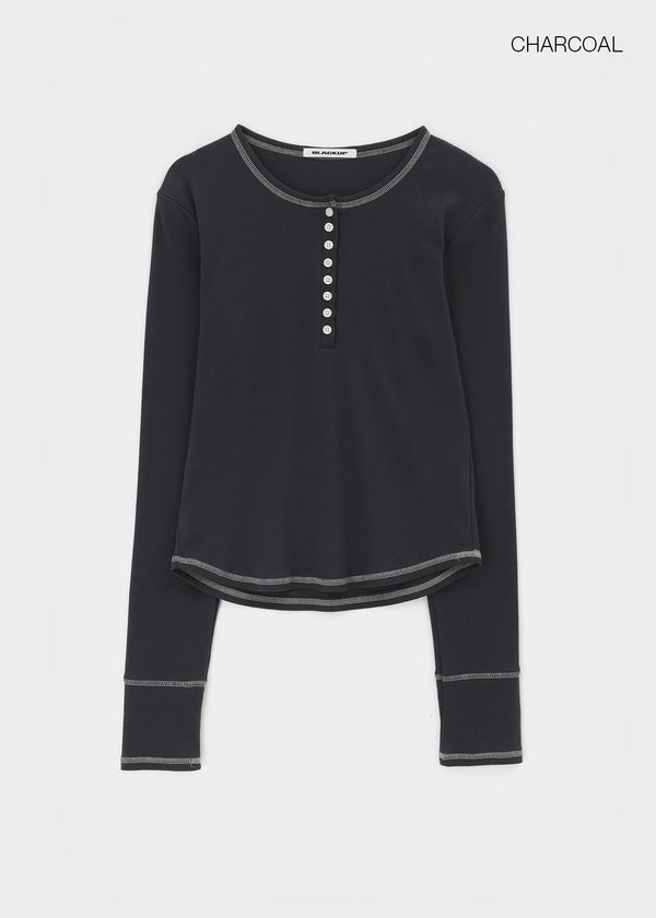 [MADE] Loate Henley Neck Stitch Long Sleeve Tee
