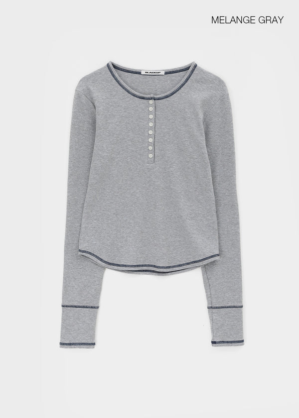 [MADE] Loate Henley Neck Stitch Long Sleeve Tee