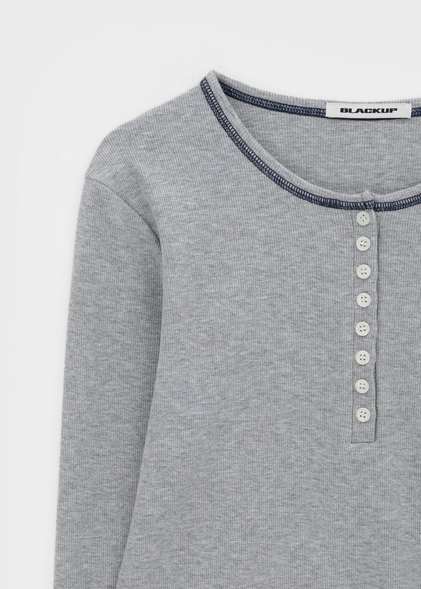 [MADE] Loate Henley Neck Stitch Long Sleeve Tee