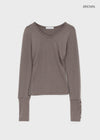 Fuzz Stripe Button V-neck Long Sleeve Tee