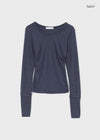 Fuzz Stripe Button V-neck Long Sleeve Tee