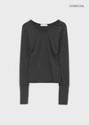 Fuzz Stripe Button V-neck Long Sleeve Tee