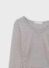 Fuzz Stripe Button V-neck Long Sleeve Tee