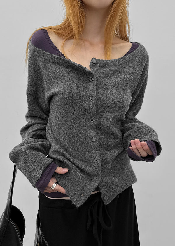 [MADE] Kimiu Wool Off-Shoulder Knit Cardigan