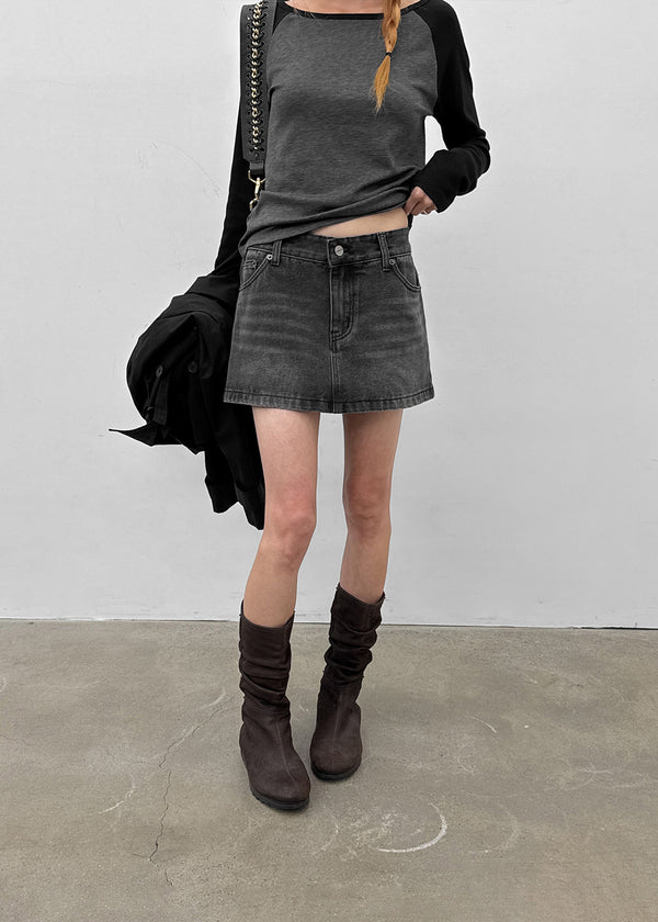[MADE] Bylon Low-Waist Denim Mini Skirt Pants