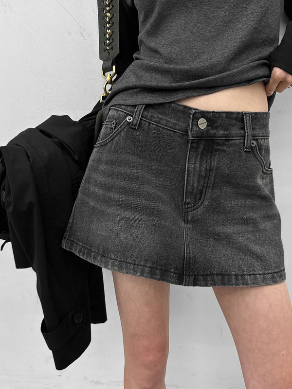 [MADE] Bylon Low-Waist Denim Mini Skirt Pants