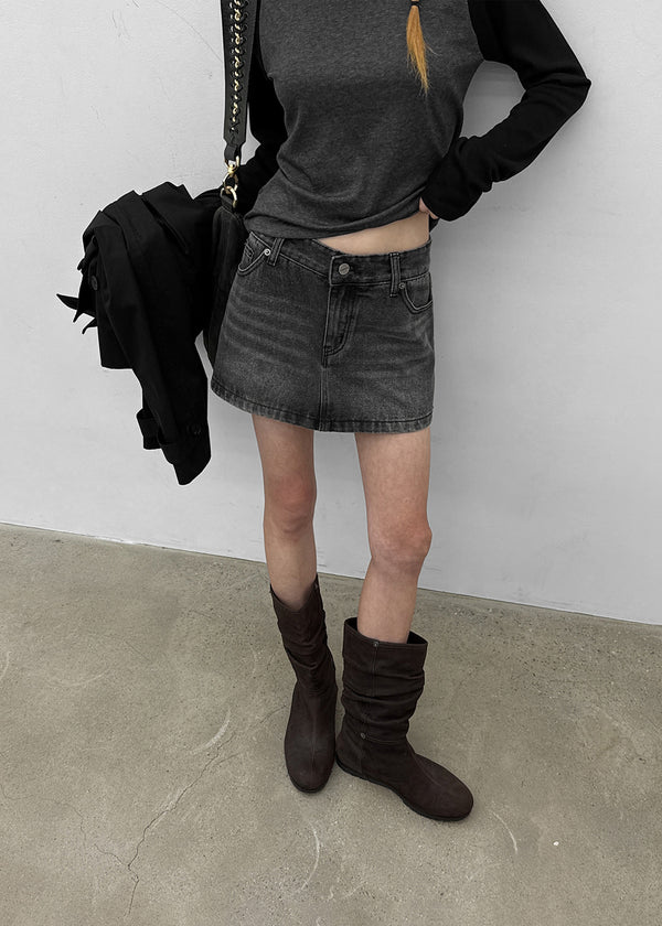 [MADE] Bylon Low-Waist Denim Mini Skirt Pants