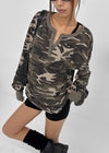 [MADE] Paette Camo Waffle Henley Neck Long Sleeve Tee