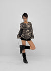 [MADE] Paette Camo Waffle Henley Neck Long Sleeve Tee