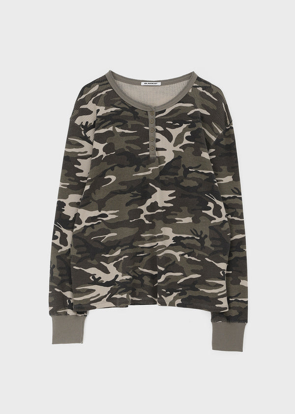 [MADE] Paette Camo Waffle Henley Neck Long Sleeve Tee