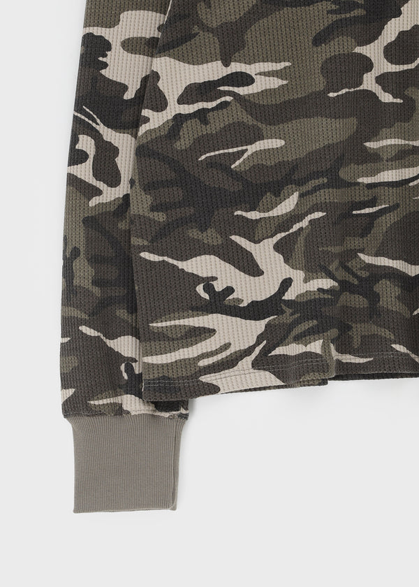 [MADE] Paette Camo Waffle Henley Neck Long Sleeve Tee