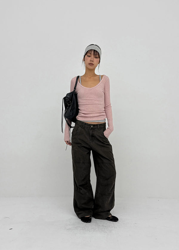 Mulberry Cut-out Washed Wide Pants