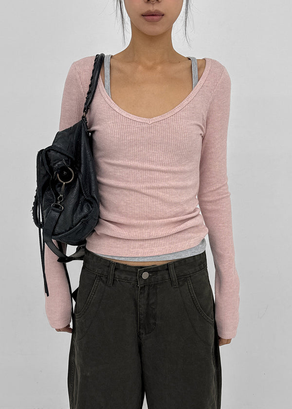 [MADE] Liav Knit-like V-neck Long Sleeve Tee