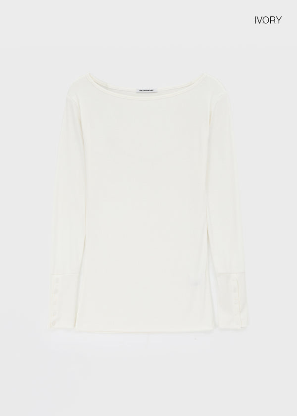 [MADE] Netia Boat Neck Ribbed Long Sleeve Tee