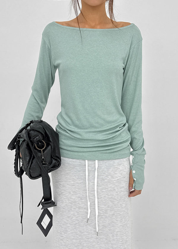 [MADE] Netia Boat Neck Ribbed Long Sleeve Tee