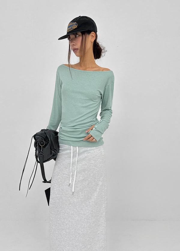 [MADE] Netia Boat Neck Ribbed Long Sleeve Tee