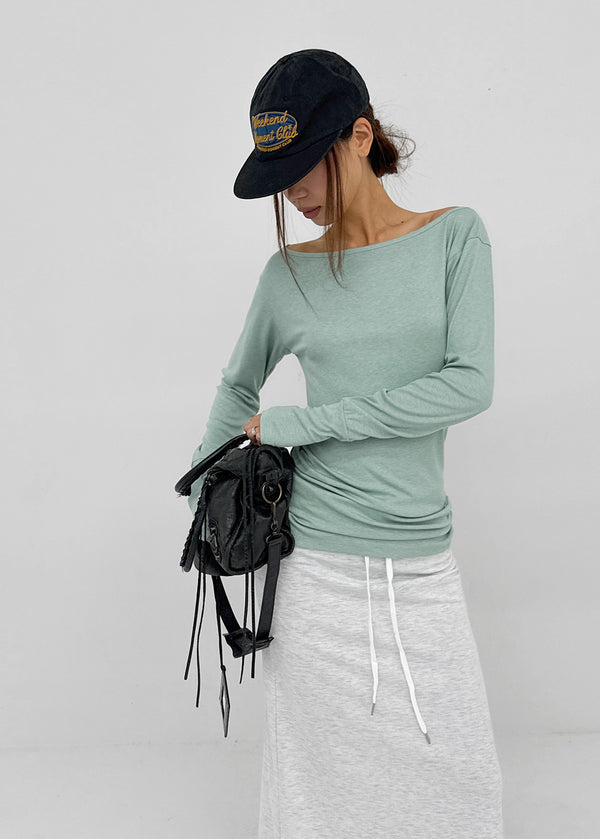 [MADE] Netia Boat Neck Ribbed Long Sleeve Tee